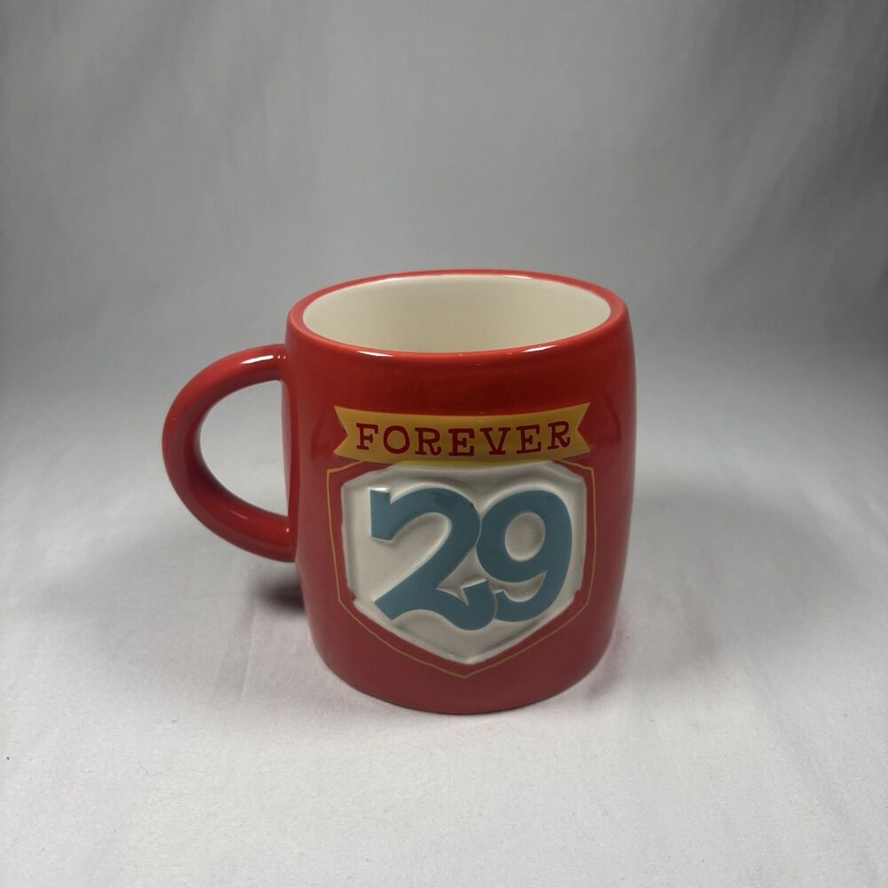 Hallmark Forever 29 Coffee Mug Red Embossed Birthday Humor Novelty Gift Ceramic